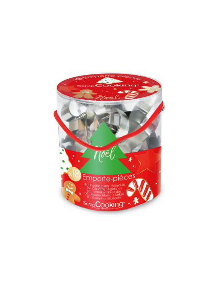 18-piece steel Scrapcooking Christmas cookie cutter bucket