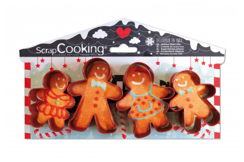 4 Scrapcookingin ruostumattomasta teräksestä valmistettuja piparileikkureita - piparkakkumies