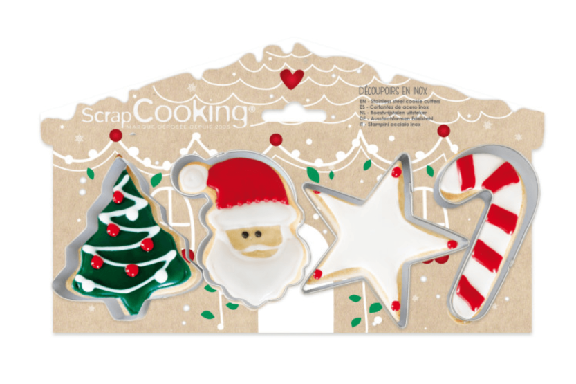 Conjunto de 4 cortadores de biscoitos Scrapcooking em lata - Natal