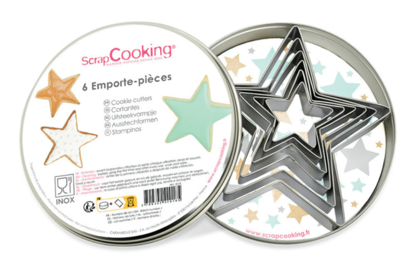 Caixa de 6 cortadores de biscoitos Scrapcooking em aço inoxidável - Estrelas