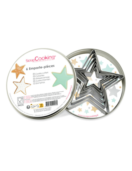 Caixa de 6 cortadores de biscoitos Scrapcooking em aço inoxidável - Estrelas