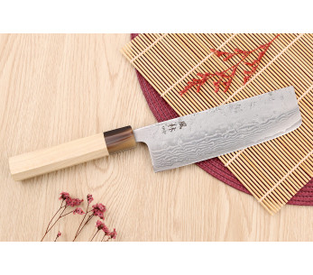 Faca nakiri japonesa feita à mão Yuzo Haruto Damascus 16,5cm 2