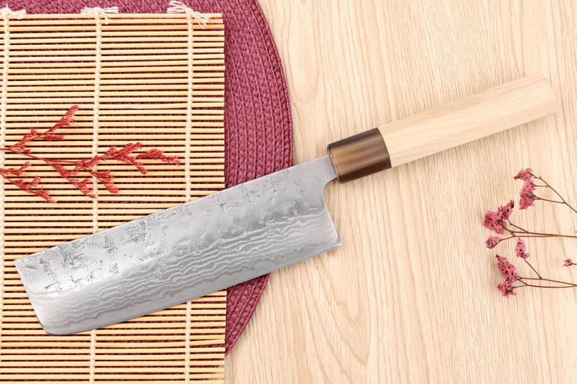 Yuzo Haruto Damasco 16,5cm Cuchillo nakiri japonés hecho a mano