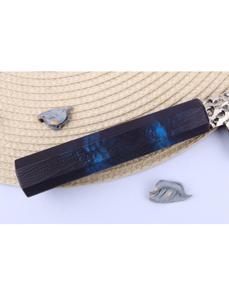 Cuchillo santoku japonés Sakai Takayuki Nanairo Azul Damas VG10 17cm