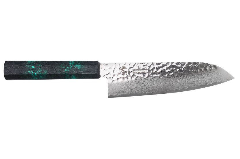 VG10 Sakai Takayuki Nanairo Damasco Verde 17cm Cuchillo santoku japonés