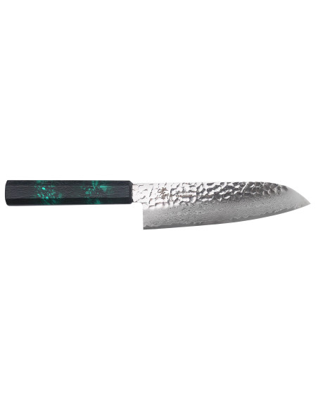 Japanisches Santokumesser 17cm Sakai Takayuki Nanairo Green Damast VG10