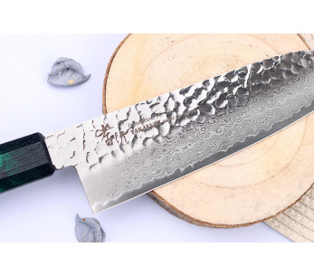 Faca santoku japonesa VG10 Sakai Takayuki Nanairo Verde Damasco 17cm 2