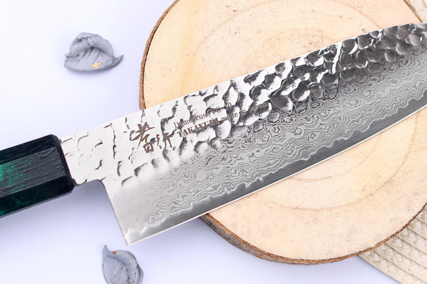 VG10 Sakai Takayuki Nanairo Green Damascus 17 cm japansk santokukniv