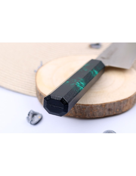 Japanisches Santokumesser 17cm Sakai Takayuki Nanairo Green Damast VG10
