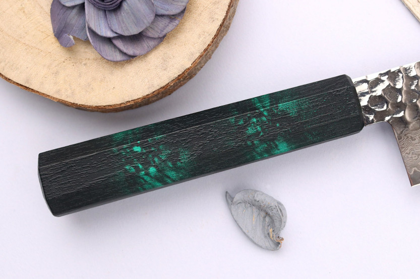 Japanisches Santokumesser 17cm Sakai Takayuki Nanairo Green Damast VG10