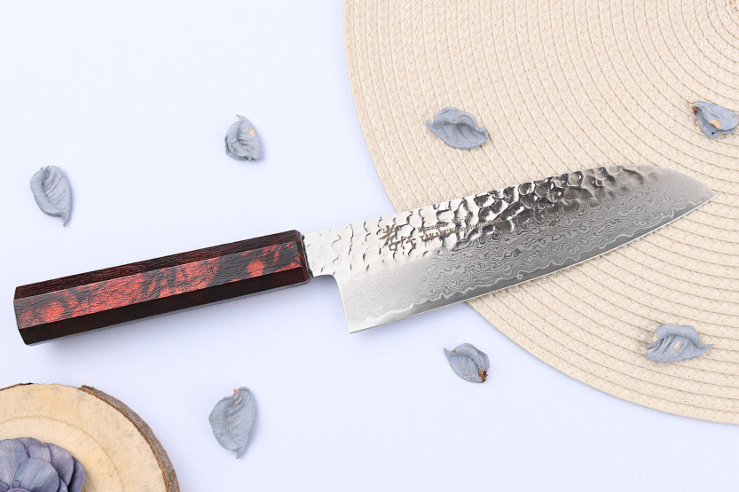 Couteau santoku japonais 17cm Sakai Takayuki Nanairo Wine Damas VG10