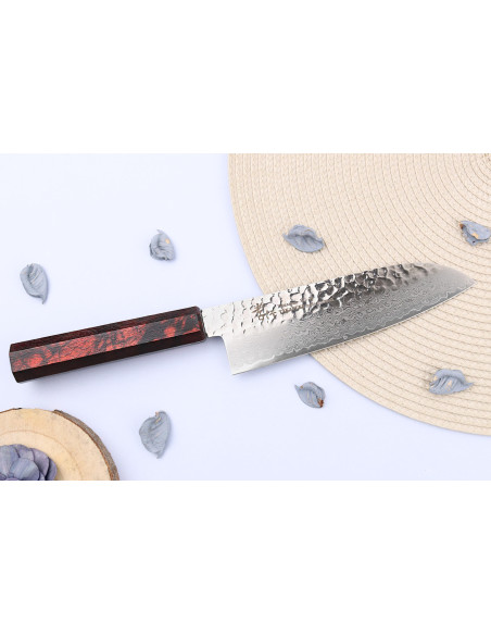 Japanilainen santoku-veitsi 17 cm Sakai Takayuki Nanairo Wine Damas VG10
