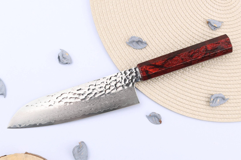 Japanilainen santoku-veitsi 17 cm Sakai Takayuki Nanairo Wine Damas VG10