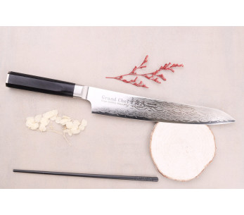 Sakai Takayuki Grand Chef Seigaiha Damascus 24cm Sujihiki veitsi, 45 kerrosta. 2