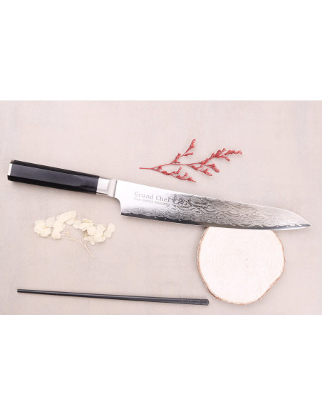 Sujihiki-Messer 24cm japanisch Sakai Takayuki Grand Chef Seigaiha Damast 45 Schichten