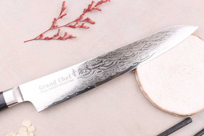 Sujihiki-Messer 24cm japanisch Sakai Takayuki Grand Chef Seigaiha Damast 45 Schichten