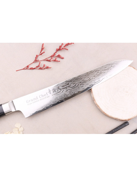 Sakai Takayuki Grand Chef Seigaiha Damascus 24 cm sujihikikniv, 45 lag