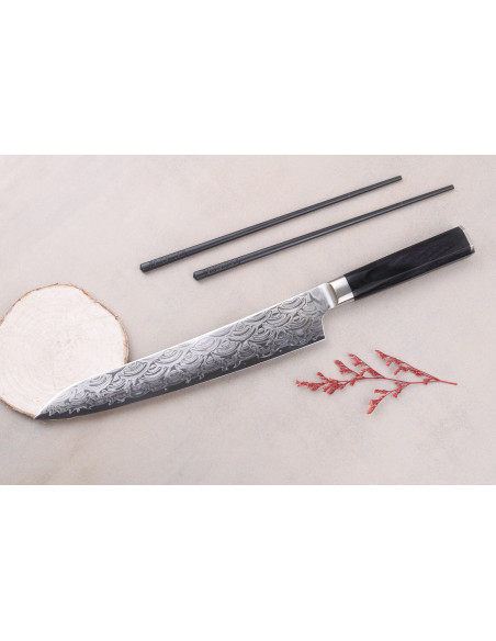 Sakai Takayuki Grand Chef Seigaiha Damaskus 24 cm sujihiki-kniv, 45 lag