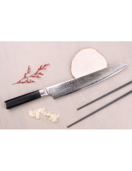 Sakai Takayuki Grand Chef Seigaiha Damasco 45 capas kengata sujihiki cuchillo 25cm japonés