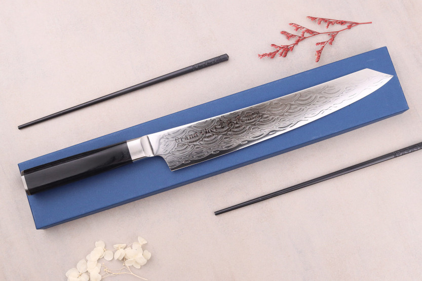 Sakai Takayuki Grand Chef Seigaiha Damasco 45 strati kengata sujihiki coltello 25 cm giapponese