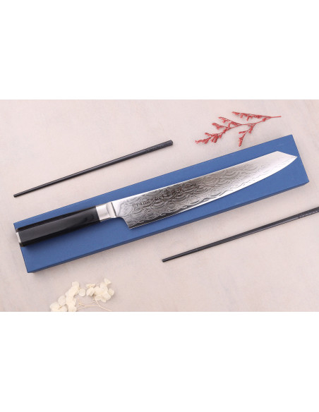 Sakai Takayuki Grand Chef Seigaiha Damascus 45 layer kengata sujihiki veitsi 25cm japanilainen