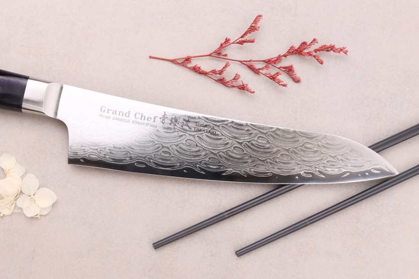 Faca de chef Sakai Takayuki Grand Chef Seigaiha Damascus 21cm, 45 camadas