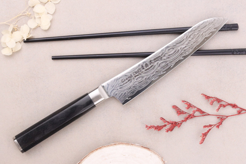 Universalmesser 15cm japanisch Sakai Takayuki Grand Chef Seigaiha Damast 45 Schichten