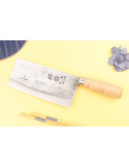 Faca de chef japonesa tradicional chinesa Hatsukokoro Sentan Migaki 17 cm em madeira de ácer