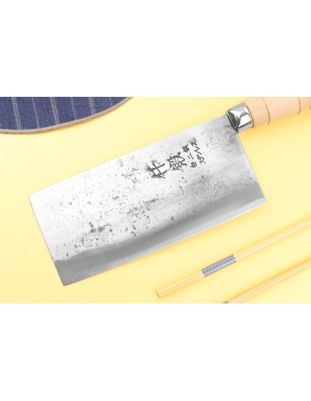Faca de chef japonesa tradicional chinesa Hatsukokoro Sentan Migaki 17 cm em madeira de ácer