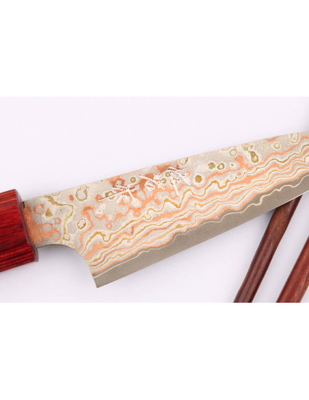 Faca de aparar tradicional japonesa Takeshi Saji VG10 Rainbow Nashiji 9cm