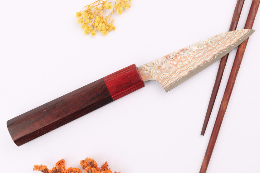 Cuchillo tradicional japonés Takeshi Saji VG10 Rainbow Nashiji 9cm