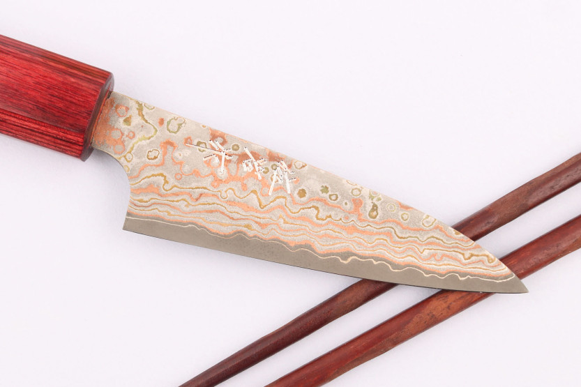 Faca de aparar japonesa Takeshi Saji VG10 Rainbow Nashiji 9cm