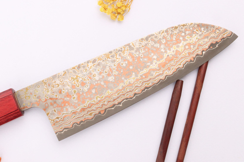 Takeshi Saji VG10 Rainbow Nashiji 16.5cm Japanese santoku knife