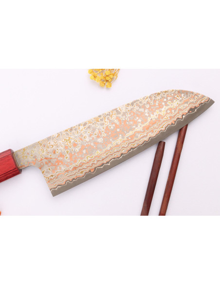 Faca japonesa santoku VG10 Rainbow Nashiji Takeshi Saji 16,5 cm