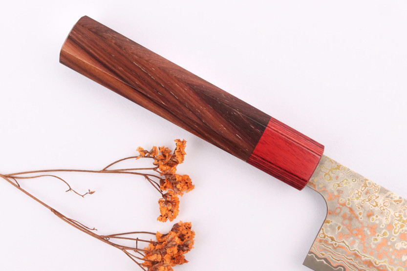 VG10 Rainbow Nashiji Takeshi Saji 16.5cm Japans santoku mes