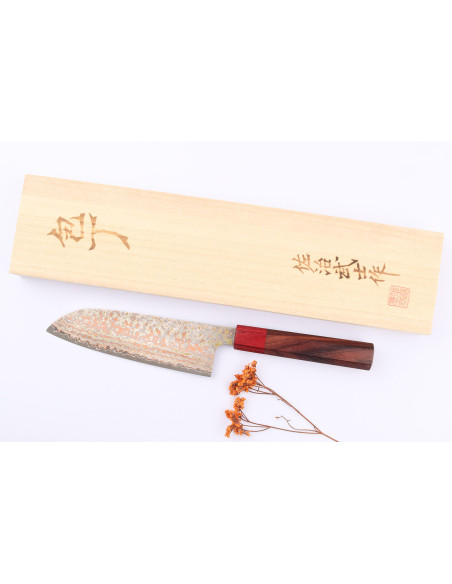 Faca japonesa santoku VG10 Rainbow Nashiji Takeshi Saji 16,5 cm