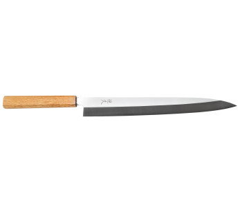 Faca japonesa yanagiba Tsunehisa AUS-8 de 30 cm feita à mão com cabo de carvalho
