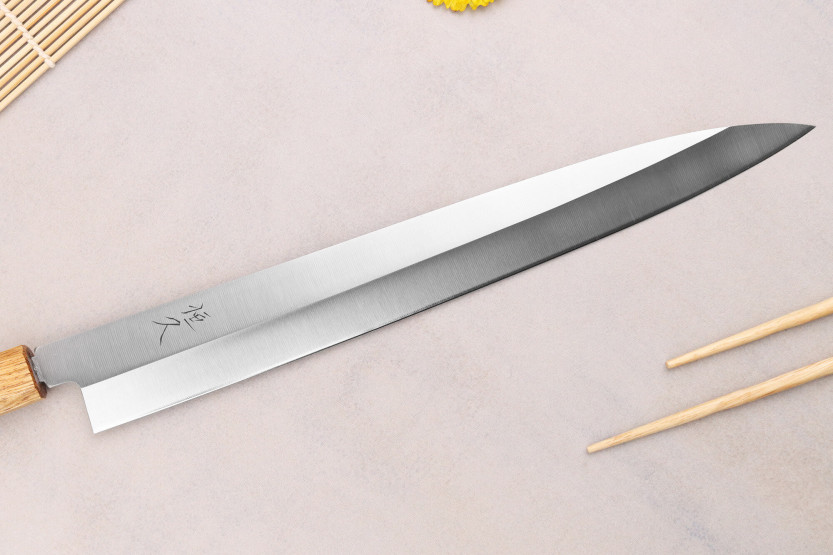 Japanese craft yanagiba knife 30cm Tsunehisa AUS-8 oak handle
