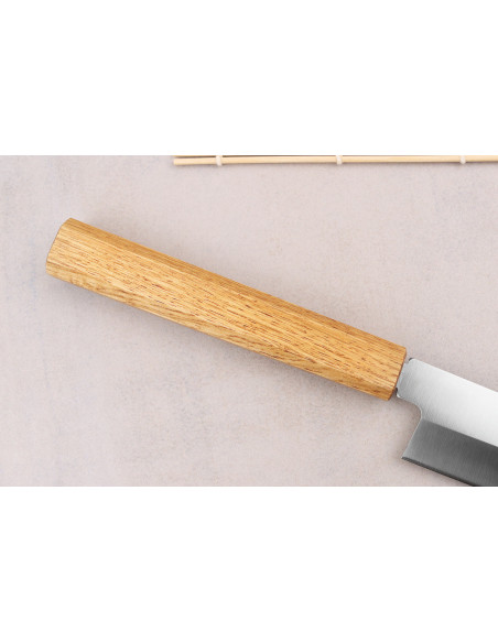 Cuchillo japonés yanagiba Tsunehisa AUS-8 30cm hecho a mano con mango de roble