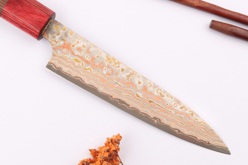 13cm japanisches handgefertigtes Universalmesser Takeshi Saji VG10 Rainbow Nashiji