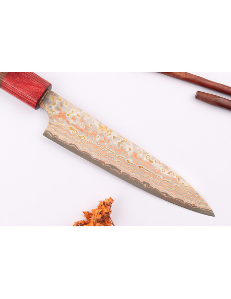 Takeshi Saji VG10 Rainbow Nashiji 13 cm traditionel japansk universalkniv