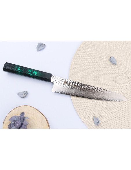 Sakai Takayuki Nanairo Green Damascus VG10 japansk kokkekniv 21 cm