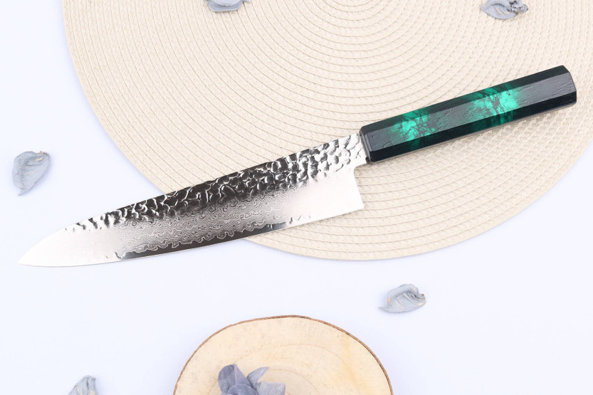 Sakai Takayuki Nanairo Groen Damascus VG10 Japans koksmes 21cm