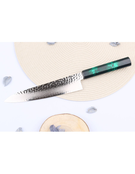 Sakai Takayuki Nanairo Green Damascus VG10 japansk kokkekniv 21 cm