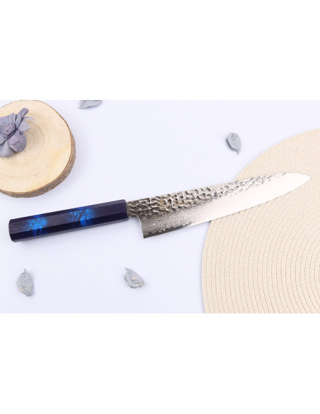 Japanisches Kochmesser 21cm Sakai Takayuki Nanairo Blue Damast VG10