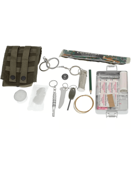 Faca Fox Military Parang 21717 Lâmina de 17 cm Cabo em Forprene + bainha de nylon + kit de sobrevivência