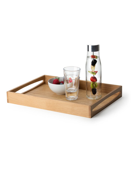 Rektangulær serveringsbakke med Continenta-håndtag i eg 49x35x6,3 cm