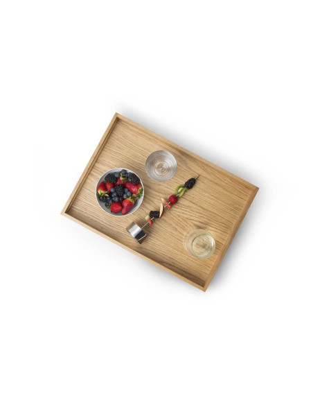 Rectangular serving tray with Continenta handles in oak 49x35x6.3cm