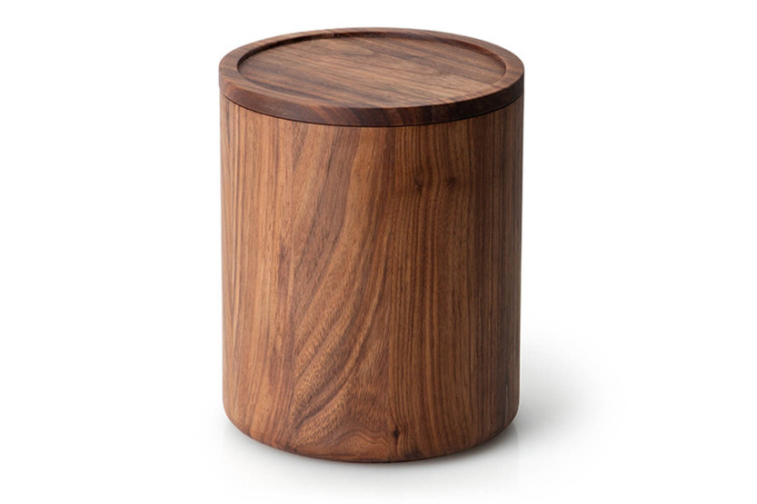 Continenta round storage box in walnut wood 13x16cm