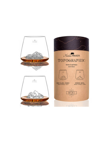 Set van 2 Alaskan Maker Topographic Everest & Mont Blanc kristallen Proefglazen